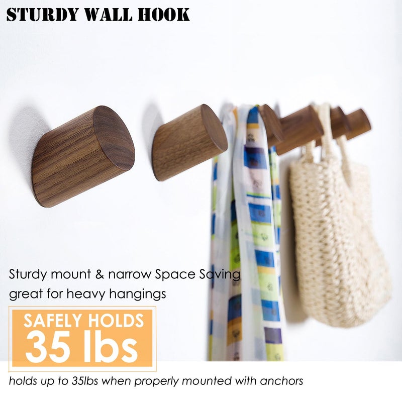 Felidio Wooden Wall Hooks, Natural Wood Coat Hooks Wall-Mounted (2 Pack), Rustic Wall Coat Rack Hat Hook, Entryway Walls Hangers, Heavy Duty Hook for Hanging Towels (Black Walnut) - Image 3